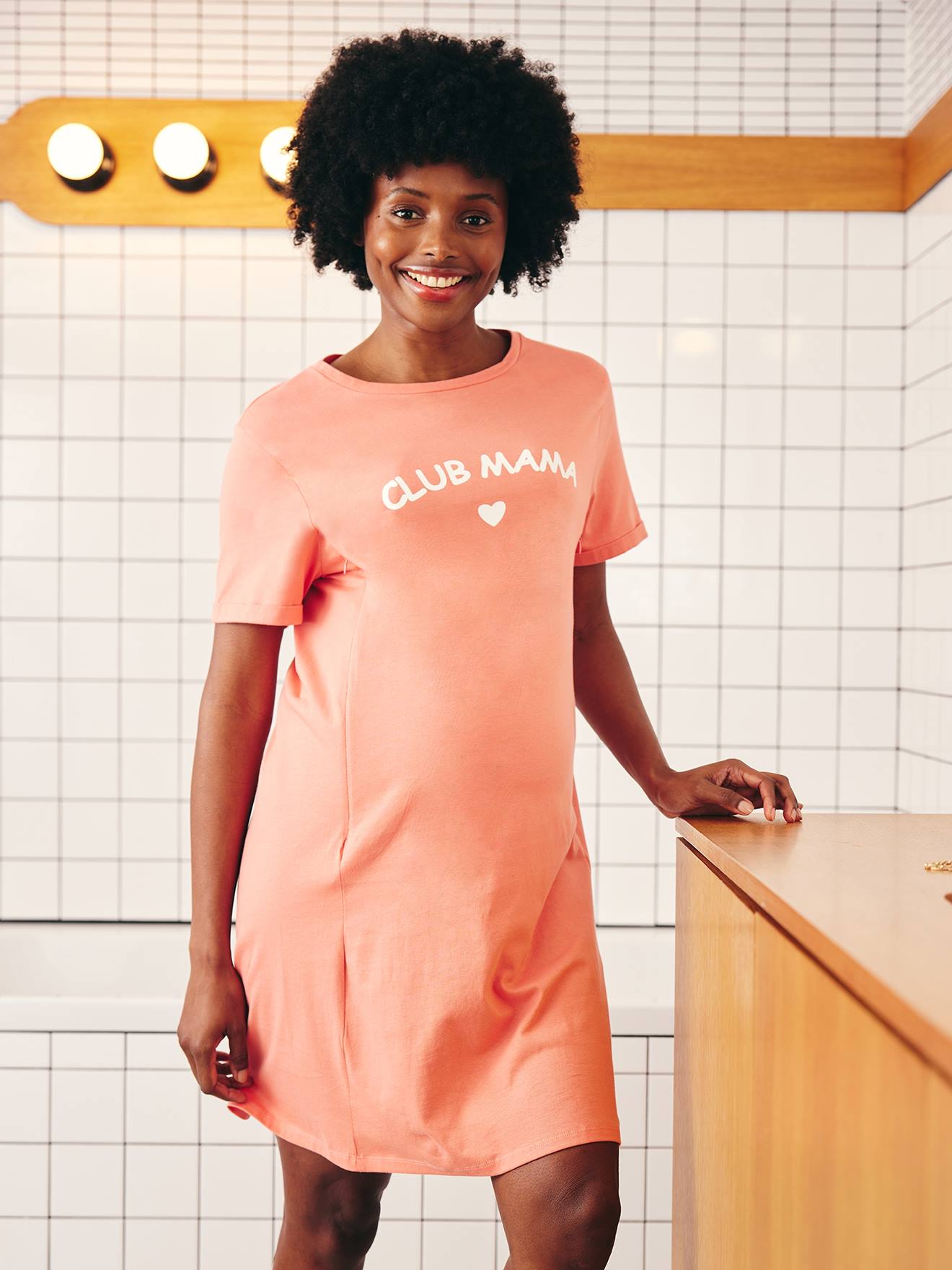Chemise de nuit T-shirt grossesse et allaitement en coton biologique* rose