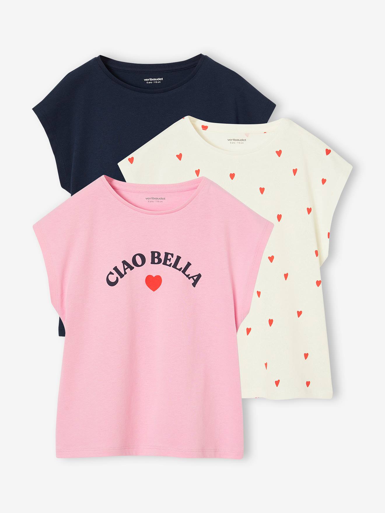 Lot de 3 T-shirts Basics fille manches courtes marine