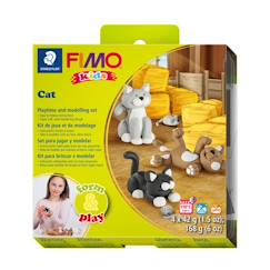 -Kit Fimo Kids Chat - STAEDTLER - Set de pâte à modeler - 4 pains assortis + outil de modelage + décor