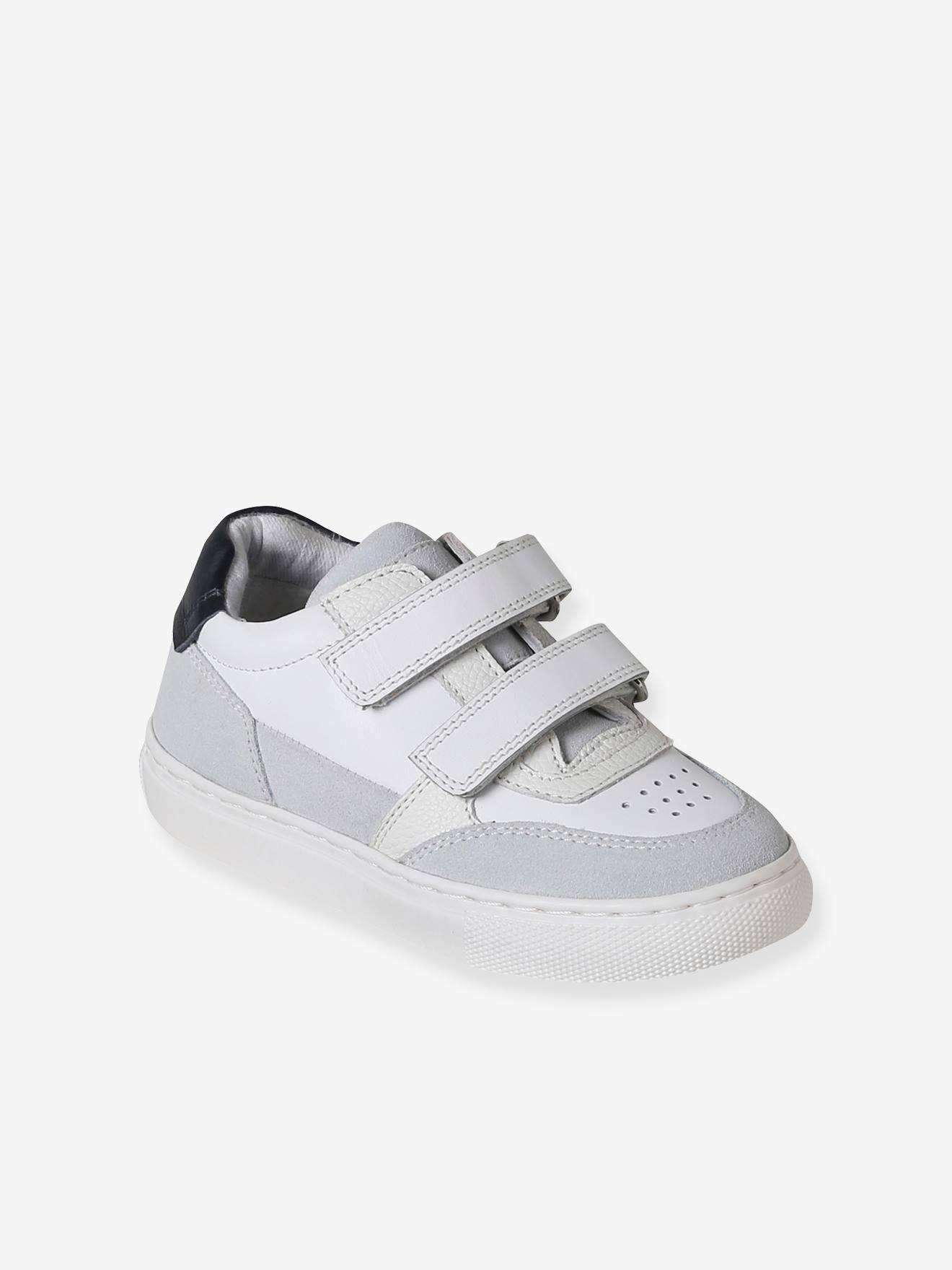 Baskets enfant garçon cuir à scratchs lot blanc