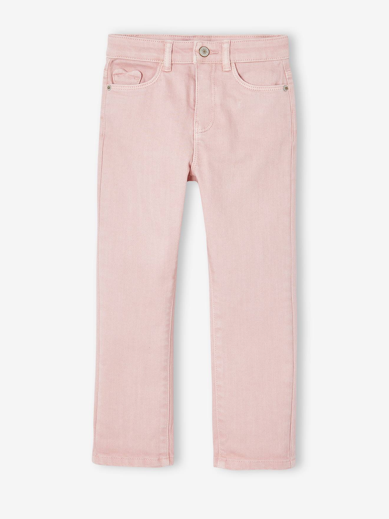 Pantalon fille slim morphologique medium rose poudré