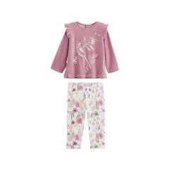 -Pyjama bébé - Louisa - 2 pièces - Velours rose - Douillet - Volants sur les épaules