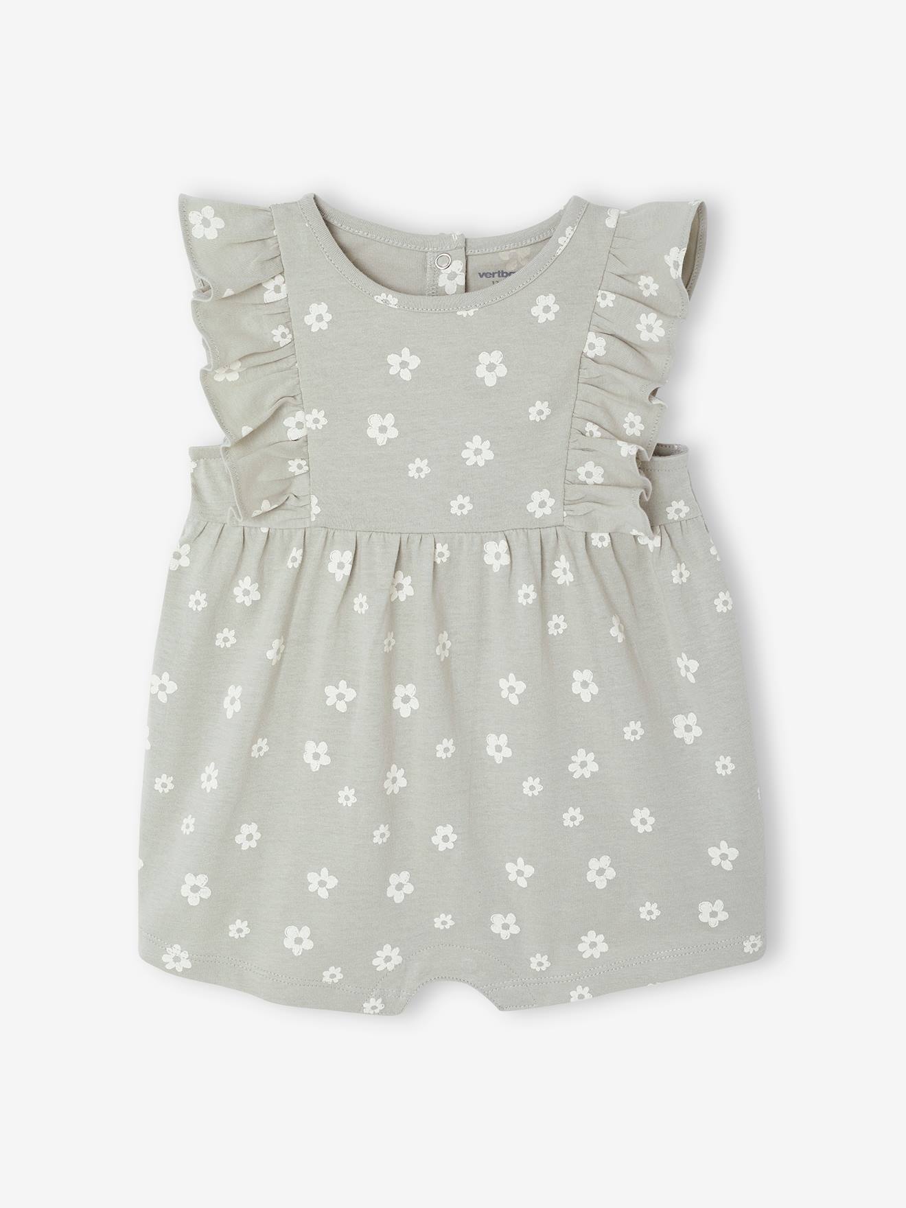 Combishort bébé Basics manches volantées vert de gris