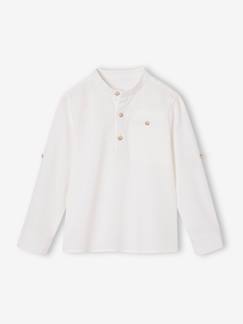 -Chemise col Mao en coton/lin garçon manches retroussables