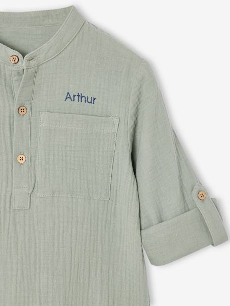 Chemise en gaze de coton personnalisable garçon manches retroussables Bleu moyen+bleu pétrole+écru+vert+vert d'eau 35 - vertbaudet enfant 