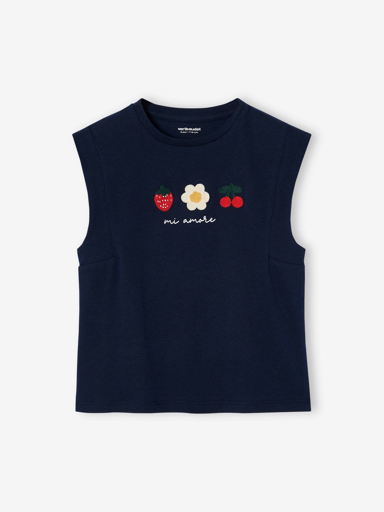 T-shirt à épaulettes motif placé fille marine