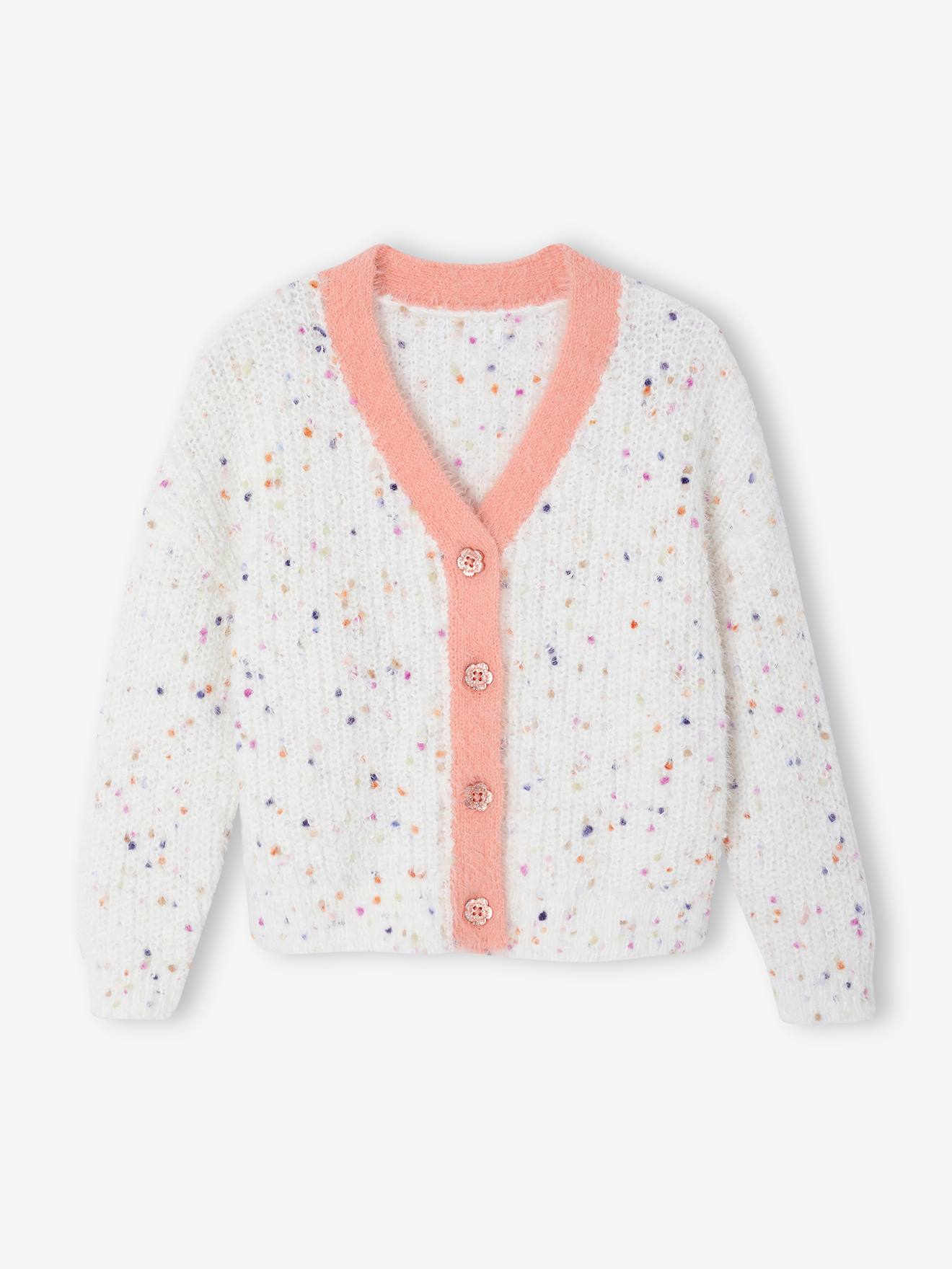 Gilet col V maille fantaisie fille multicolore