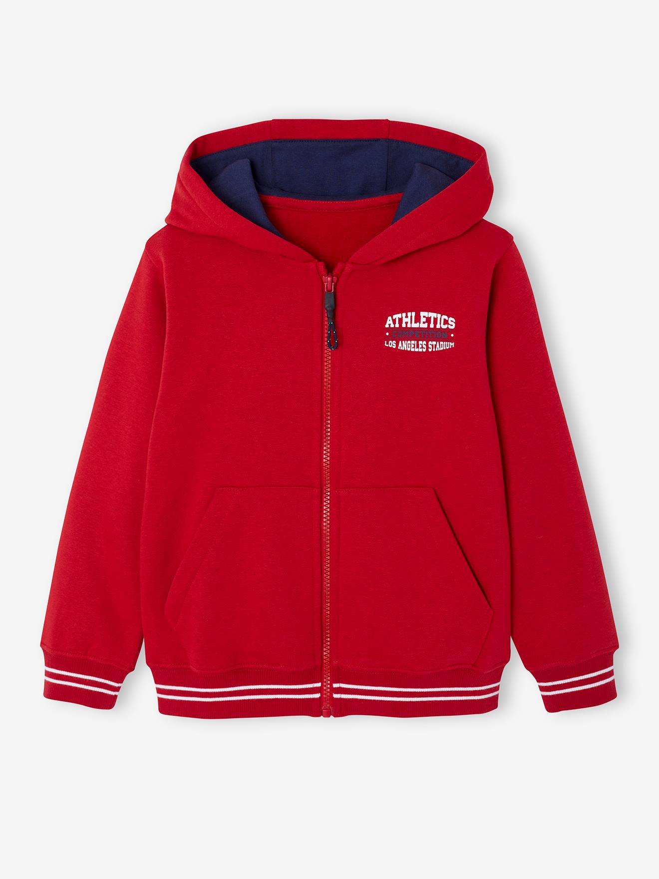 Sweat zippé à capuche sport garçon rouge