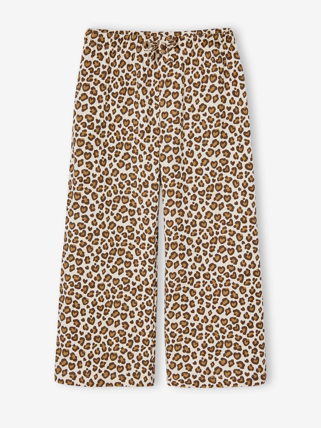 Pantalon legging large fille beige