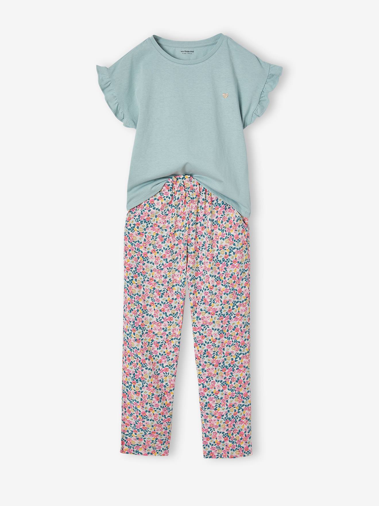 Ensemble tee-shirt + pantalon fille bleu grisé