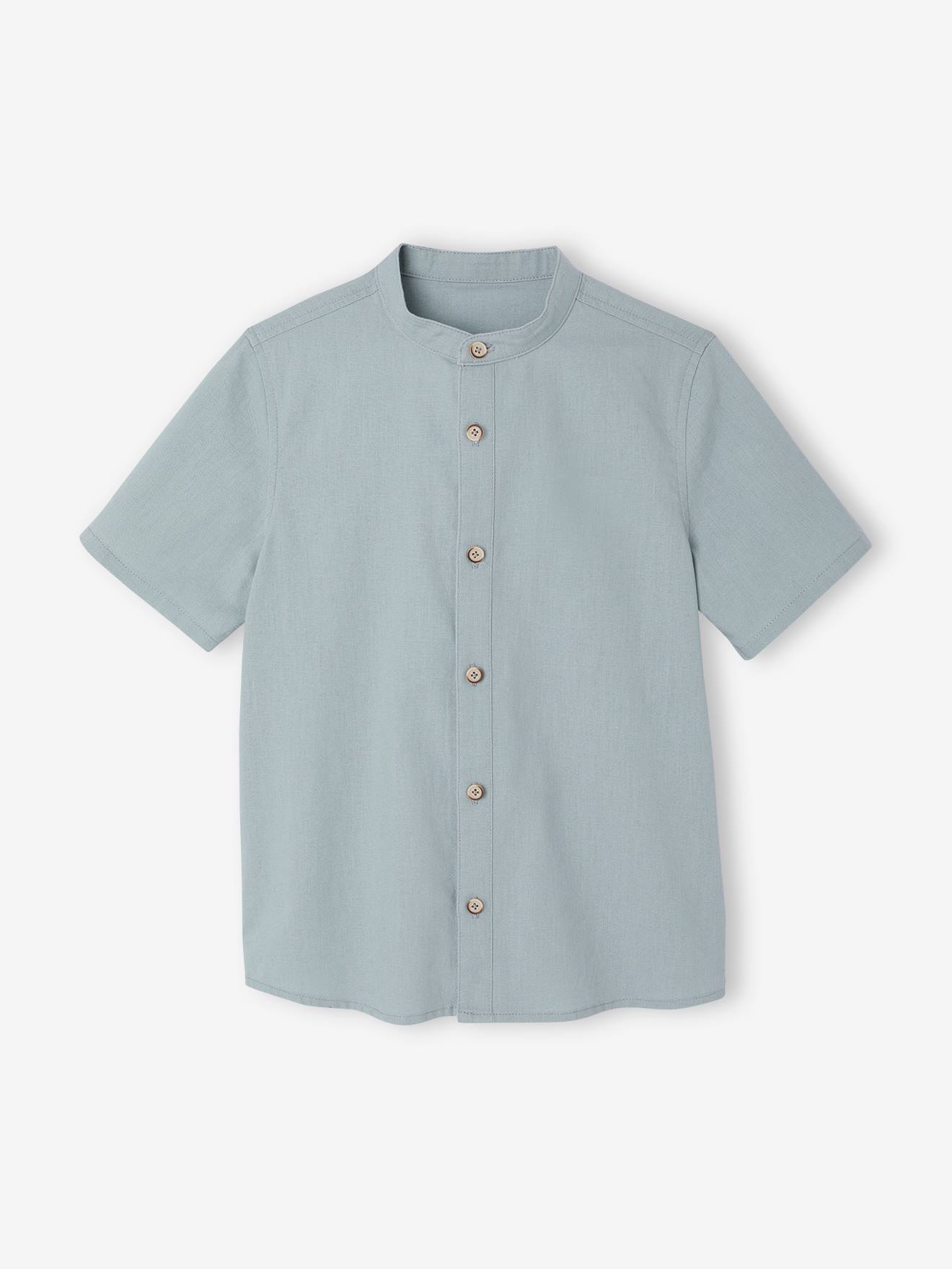 Chemise en lin col Mao garçon vert sauge