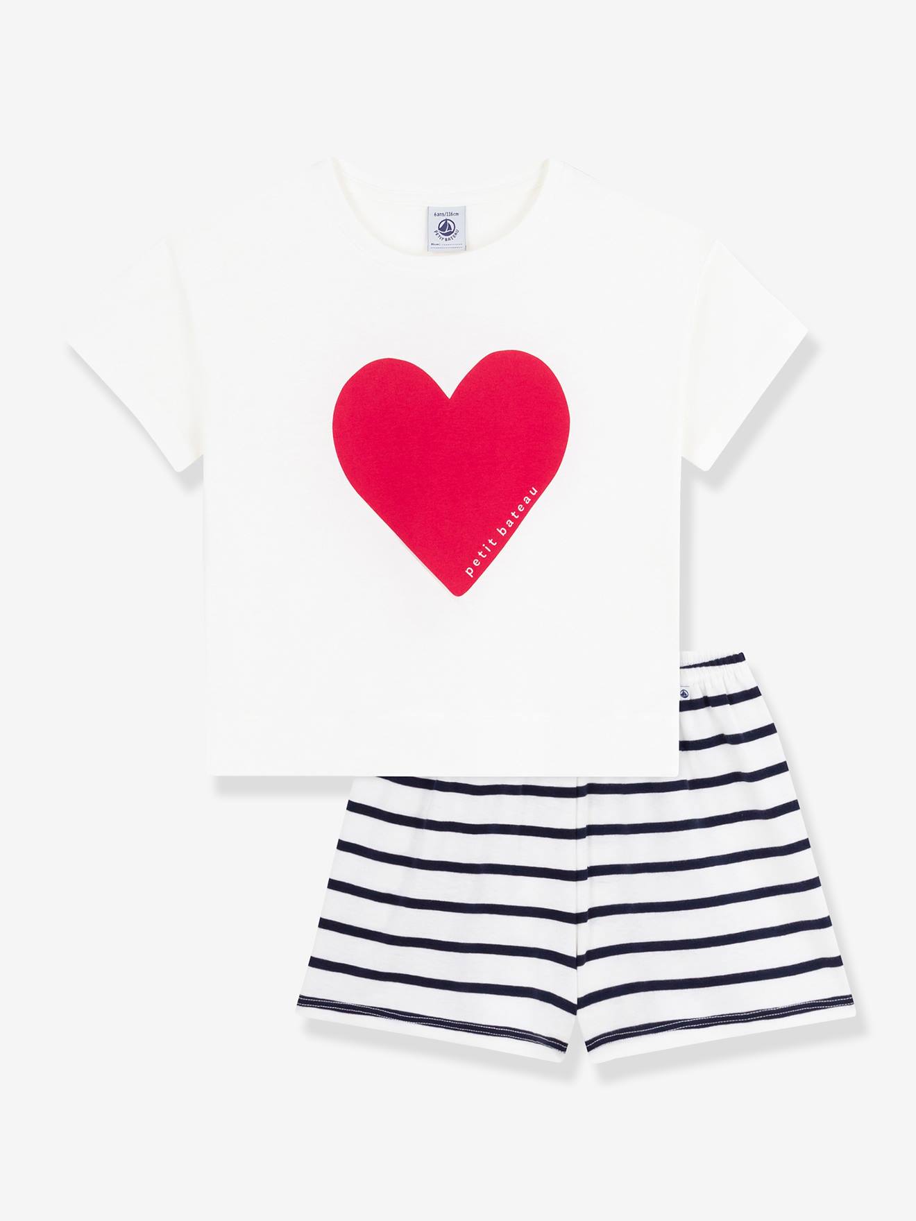 Pyjama short enfant imprimé coeur marine