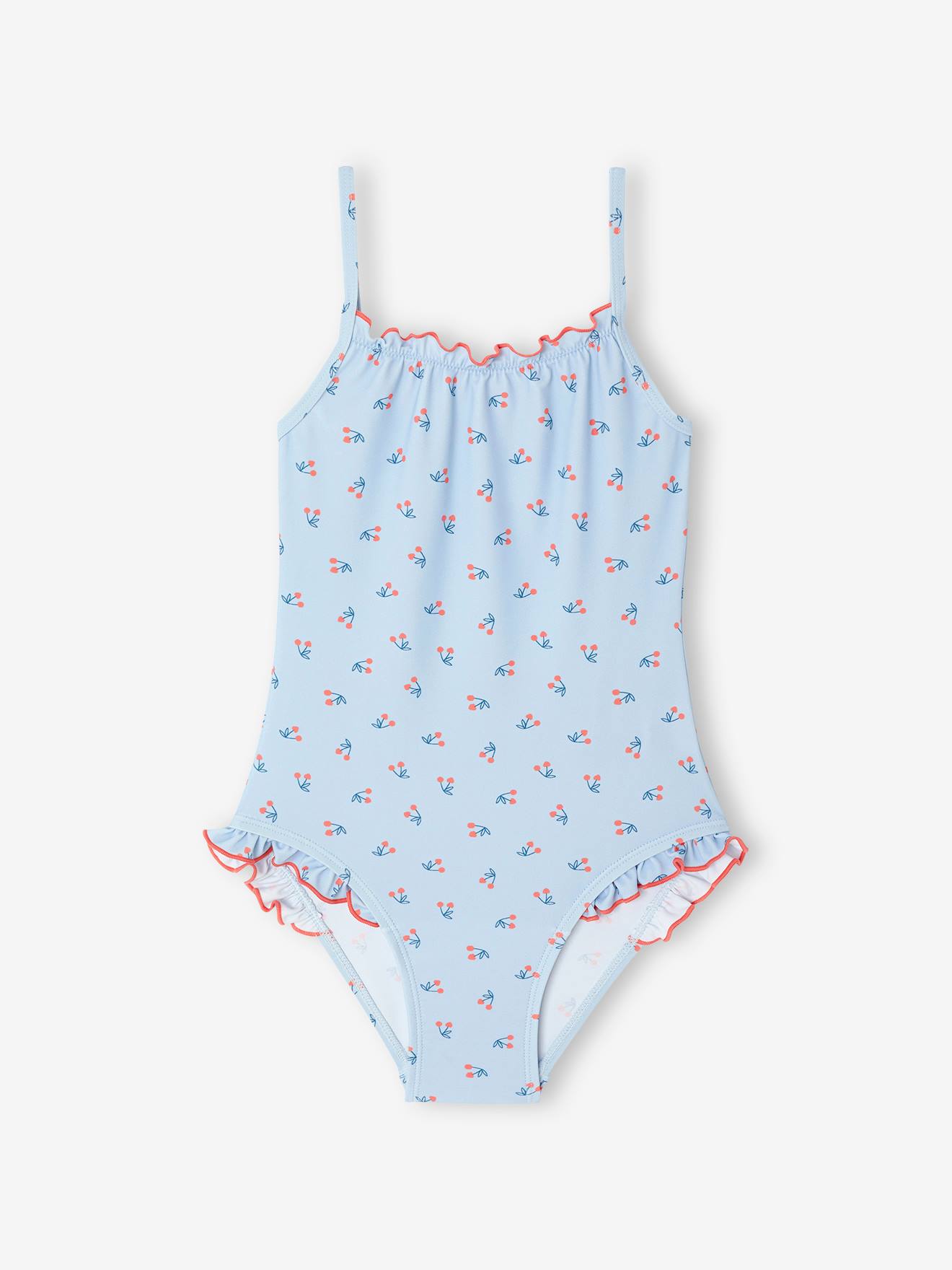 Maillot de bain 1 pièce fille bleu ciel imprimé