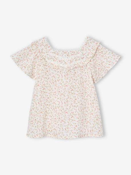 Fille-Blouse de cérémonie fleurie en gaze de coton fille