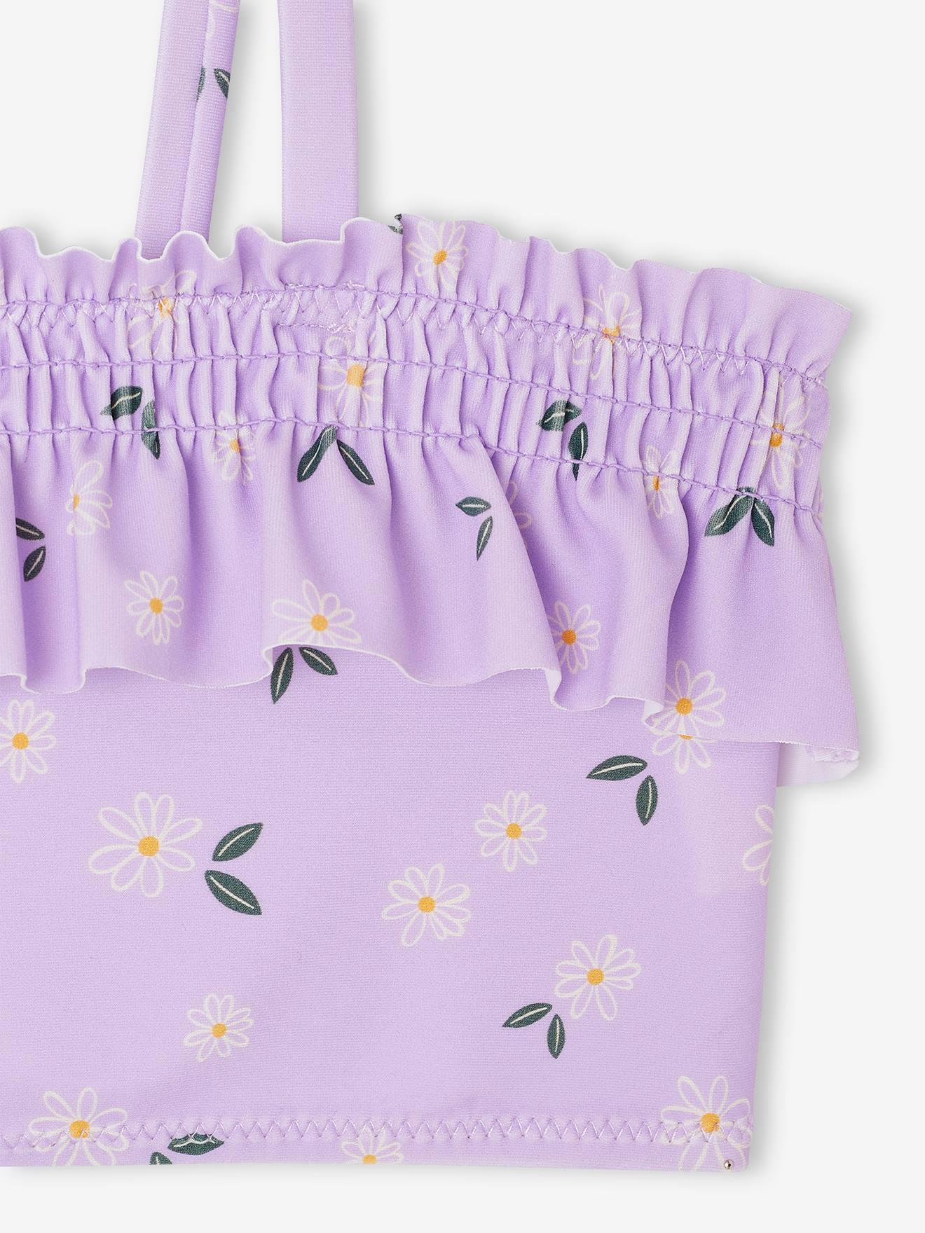Maillot De Bain 2 Pièces Fille Vertbaudet Avec Haut Smocké | Imprimé Fleurs Romantique, Résiste Au Chlore Et à L'eau De Mer | Taille élastiquée Confortable