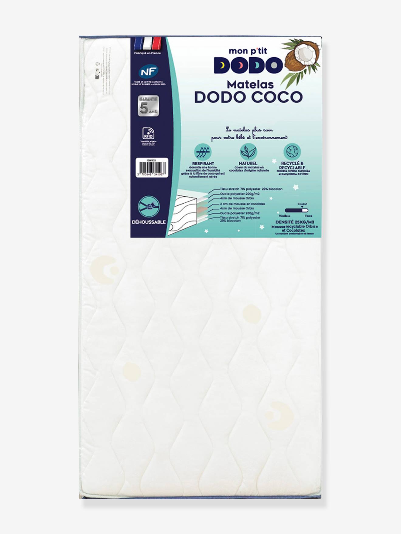 Matelas bébé Dodococo déhoussable blanc