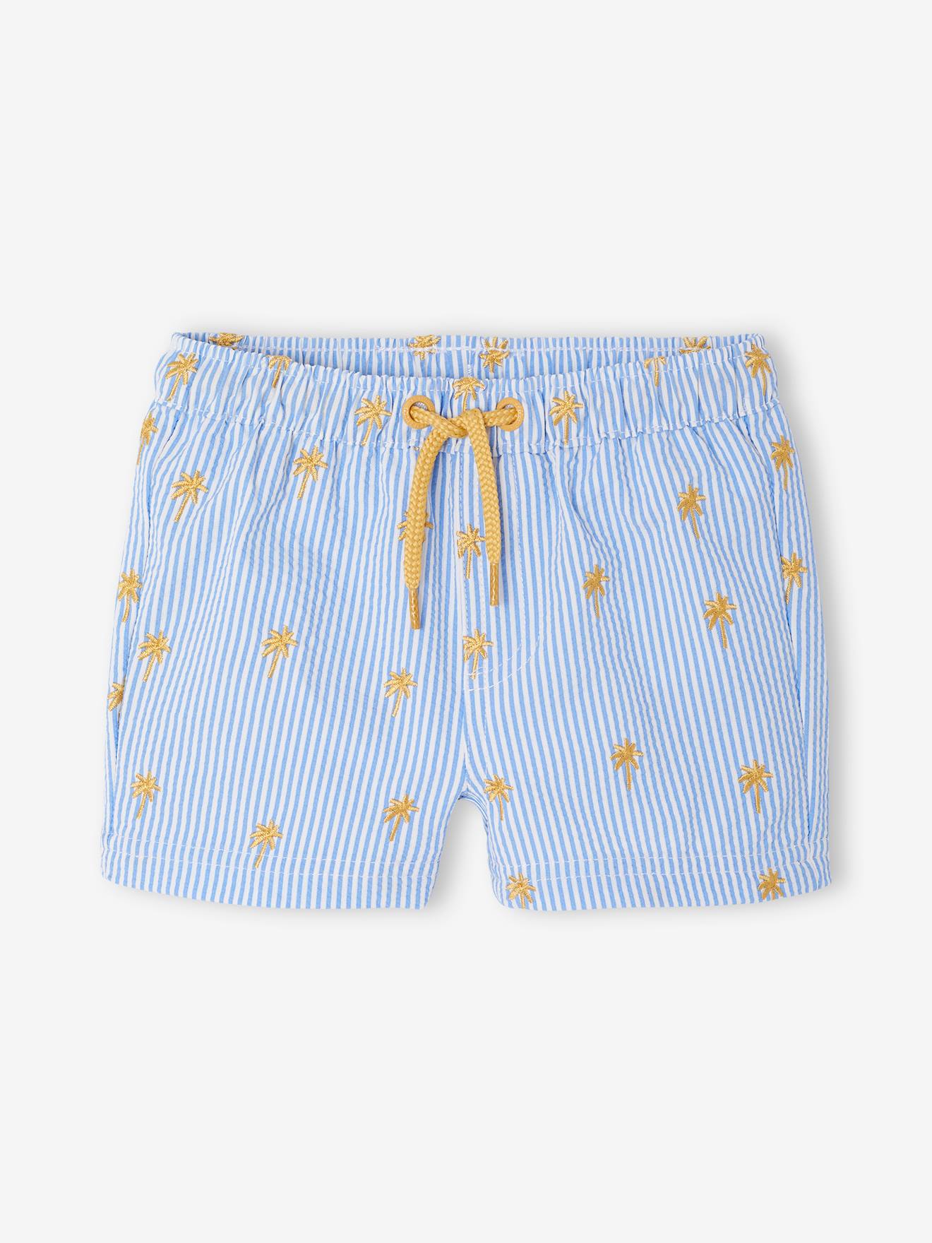 Short de bain imprimé bébé garçon rayé bleu ciel/blanc
