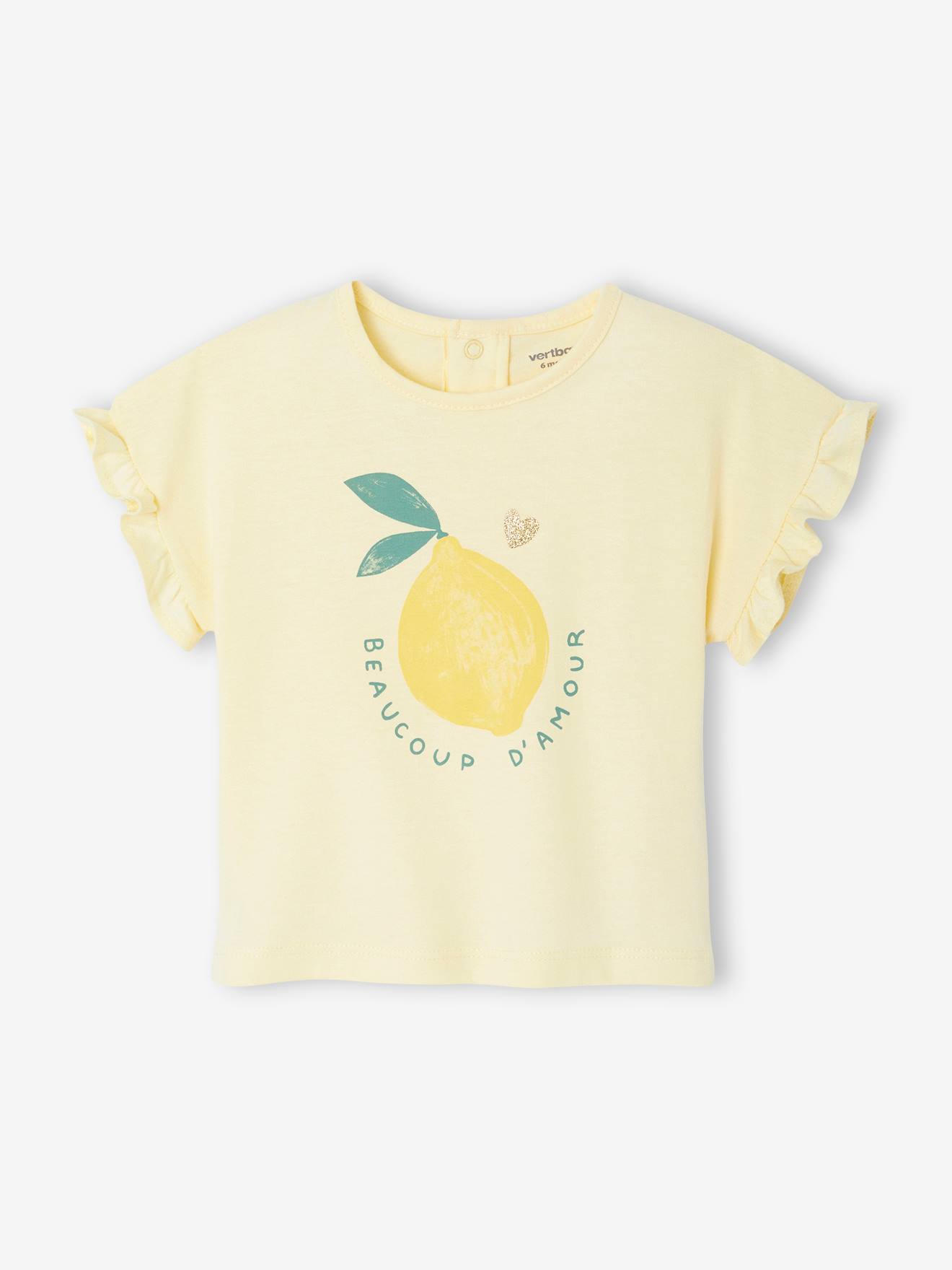 T-shirt manches volantées bébé motif fruit jaune pastel