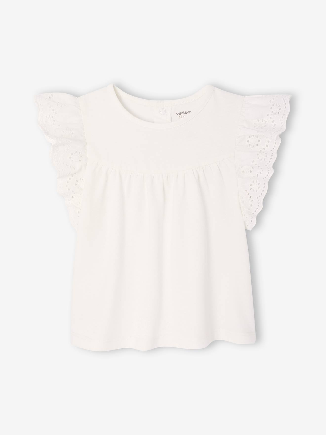 T-shirt manches en broderie anglaise bébé écru