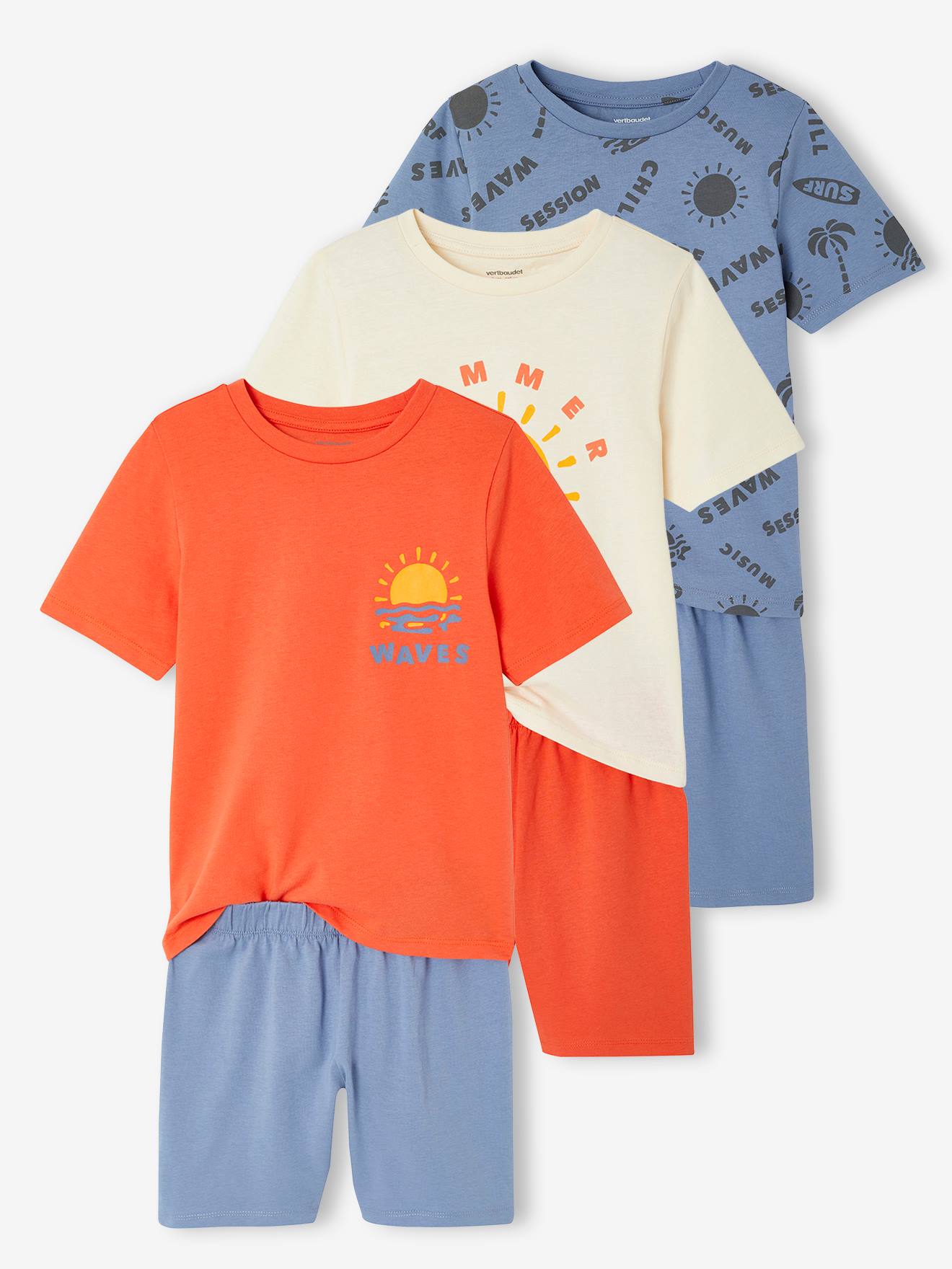 Lot de 3 pyjashorts Waves garçon mandarine