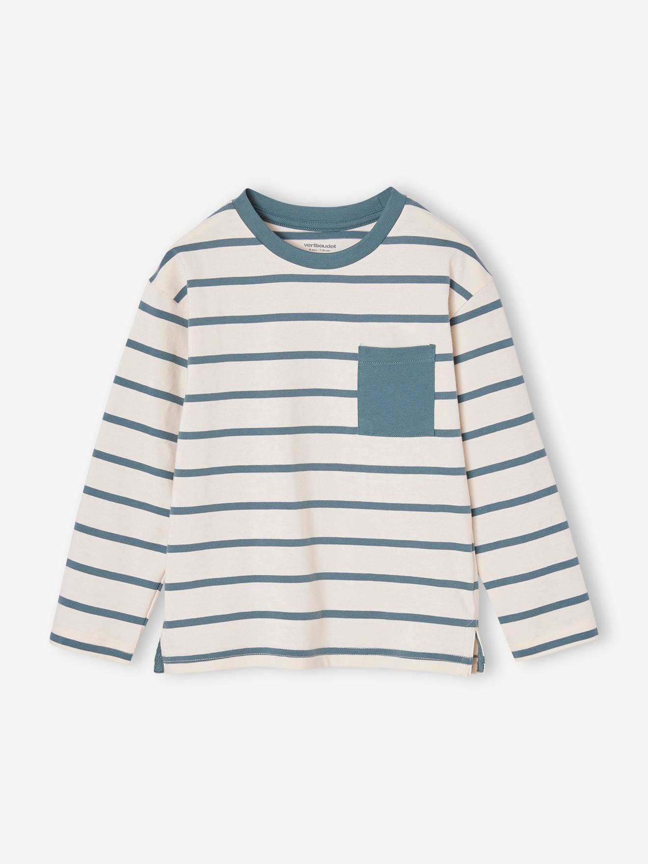 T-shirt rayé garçon personnalisable vert d'eau