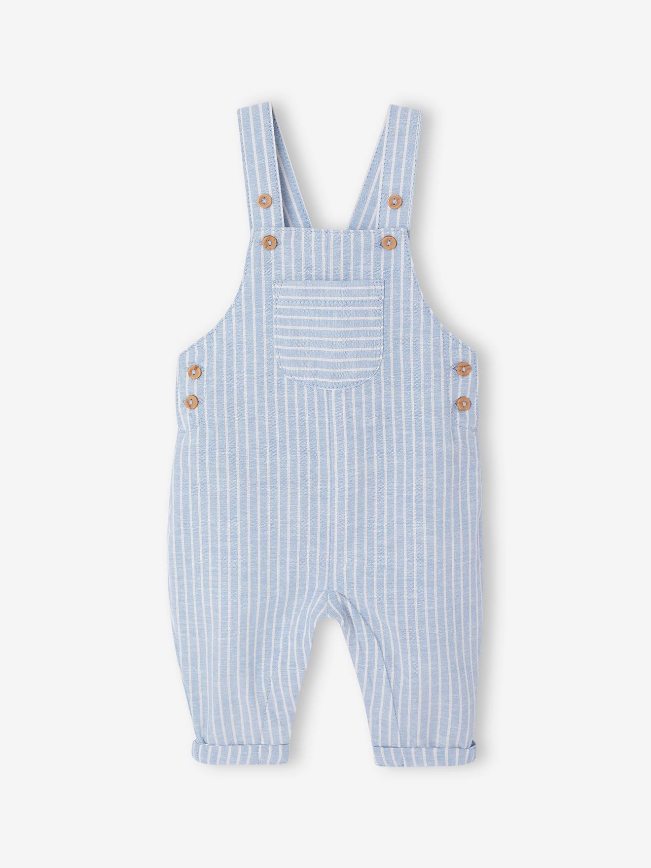 Ensemble bébé naissance cérémonie chemise salopette en lin et coton bleu (Vertbaudet) - Image 2