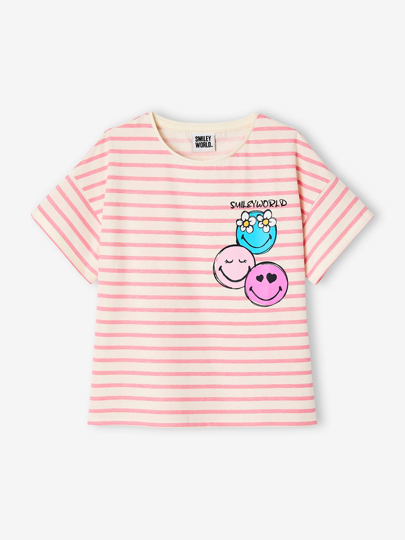 T-Shirt Smiley® World rayé rayé rose