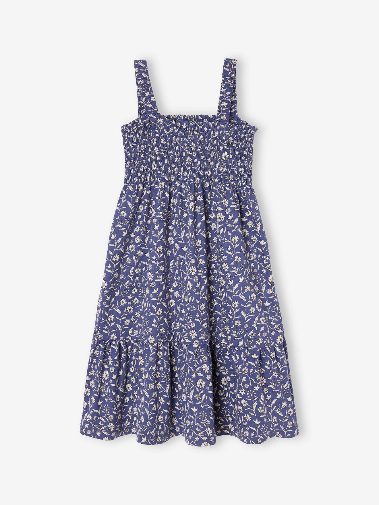 Robe smockée à bretelles fille indigo