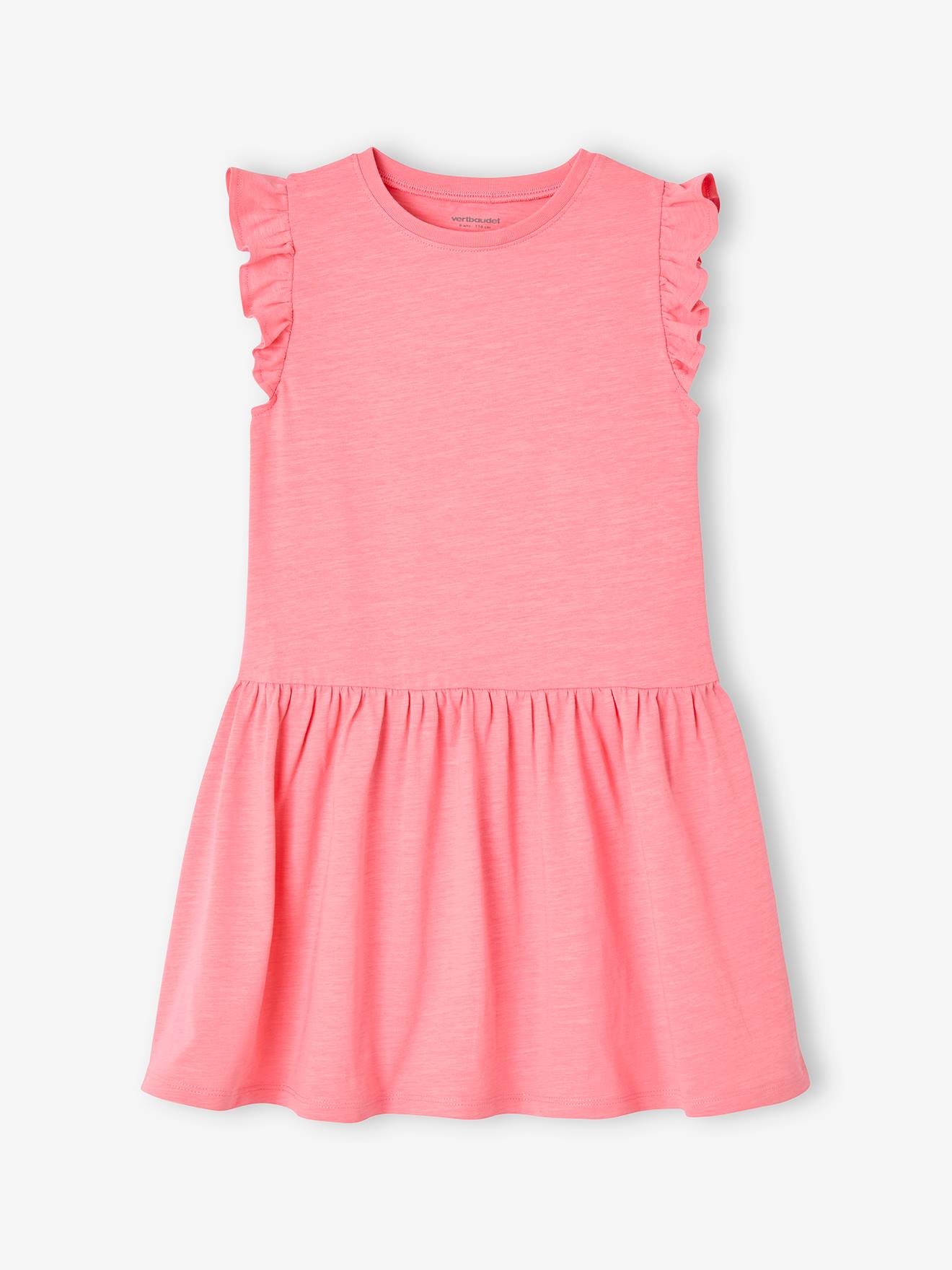 Robe manches à volant fille rose