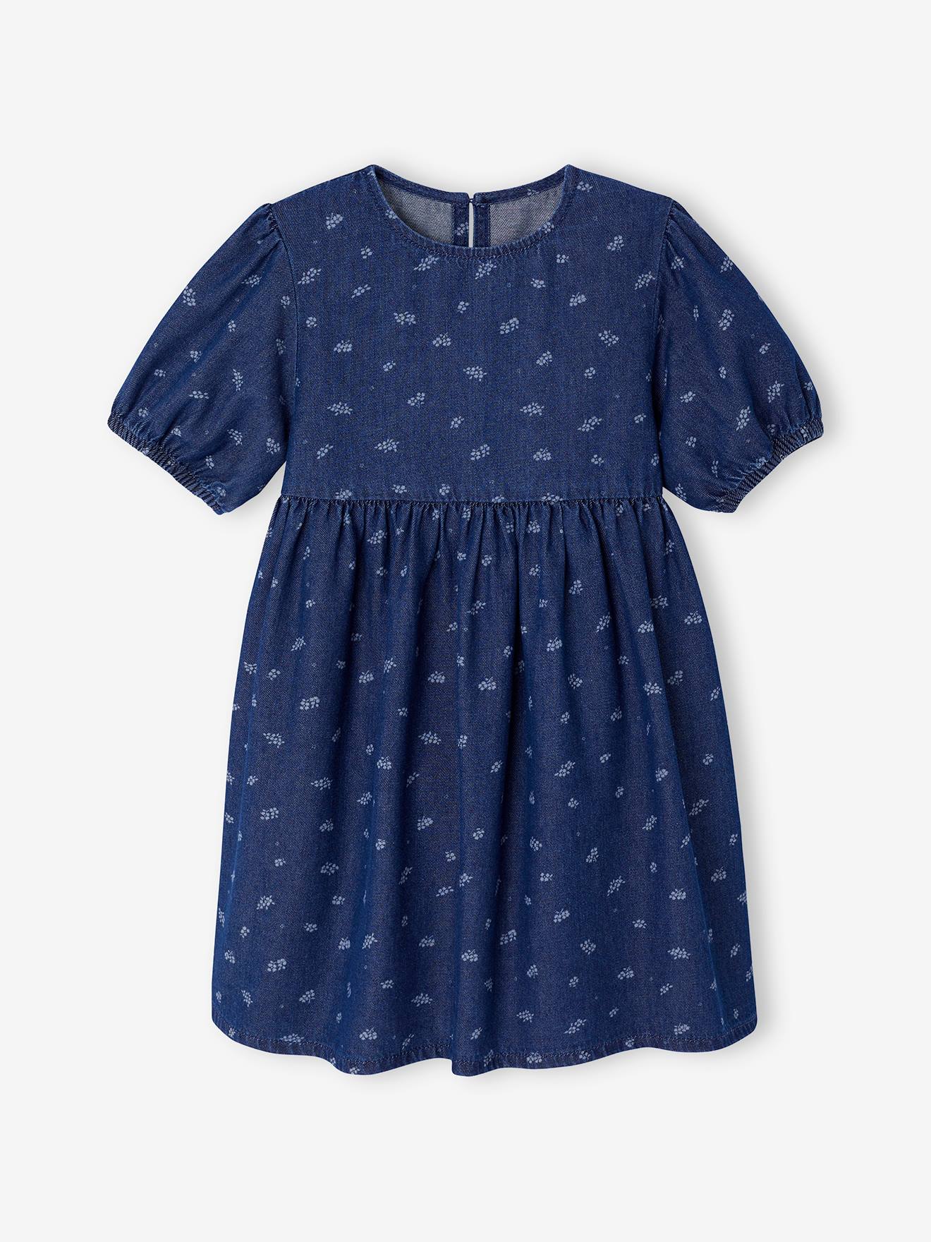 Robe fille manches ballon denim brut