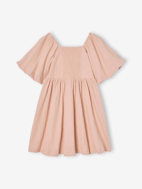 Robe cérémonie smocks dos fille en tissu reliéfé rose pâle+vanille+vert sauge 2 - vertbaudet enfant 