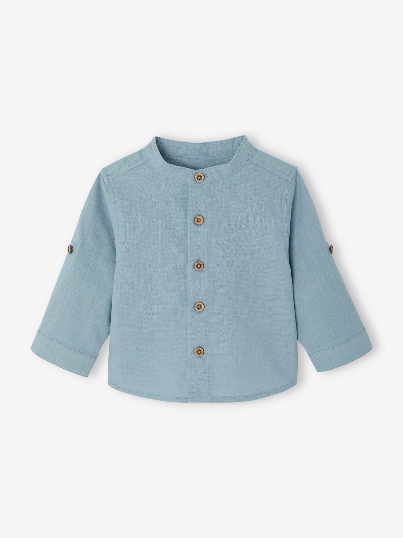 Chemise manches retroussables bébé bleu grisé