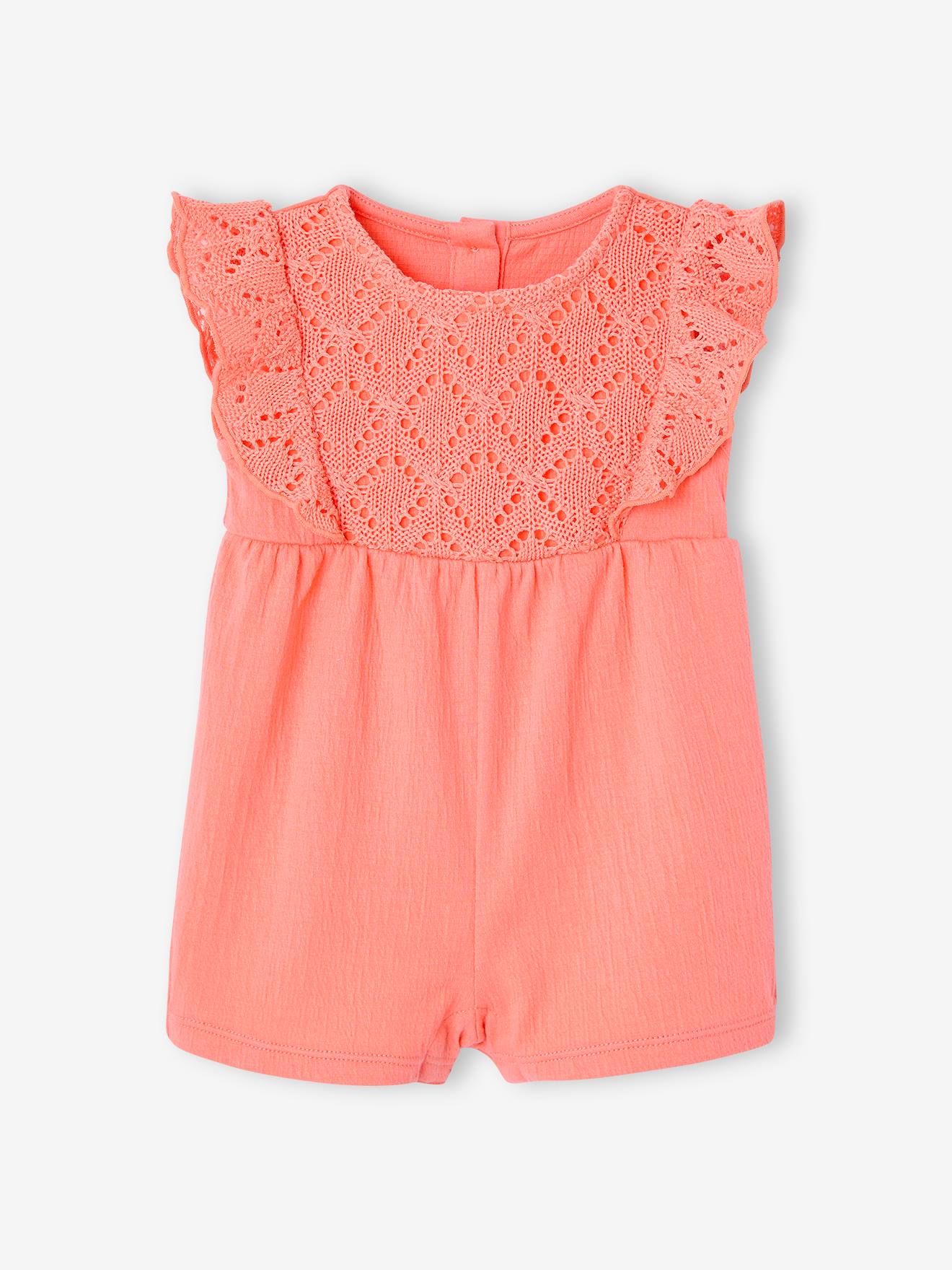 Combishort bi-matière bébé corail