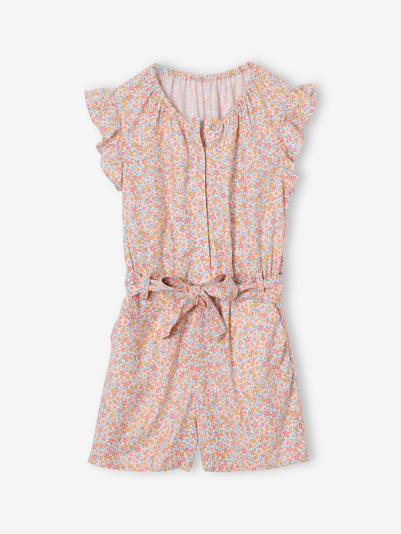 Combi-short imprimé fleurs fille vanille