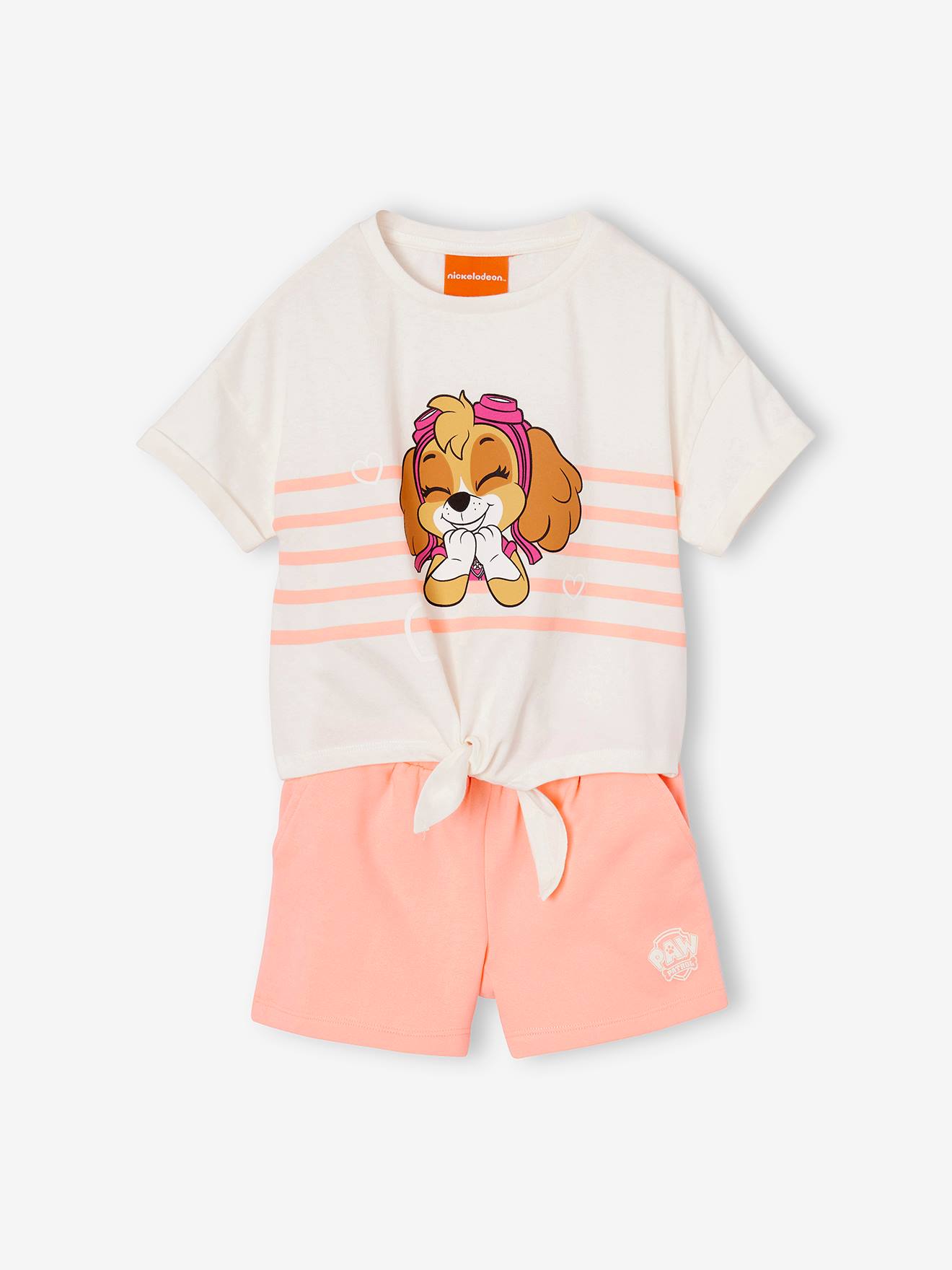 Ensemble t-shirt noué + short Pat Patrouille Stella corail