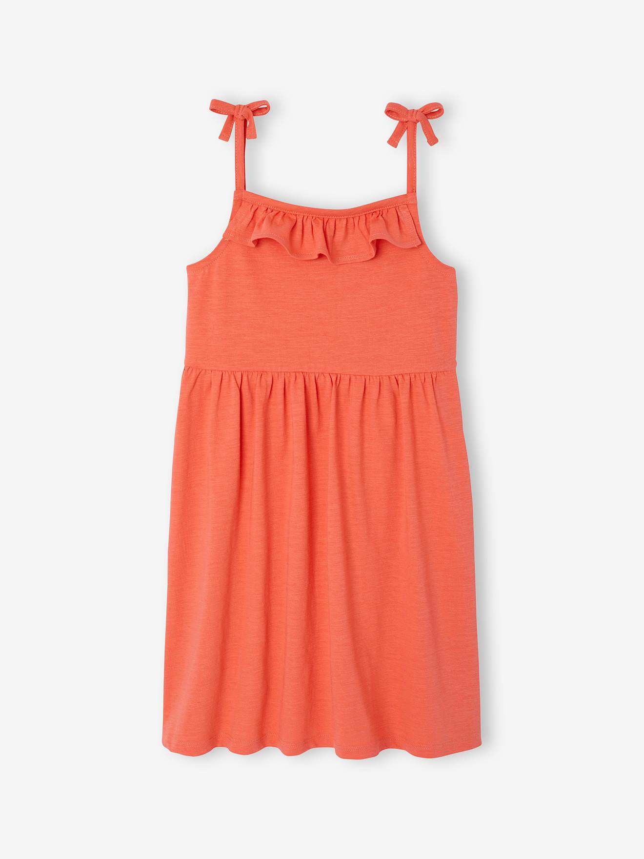 Lot de 2 robes à bretelles fille 1 imprimée + 1 unie mandarine
