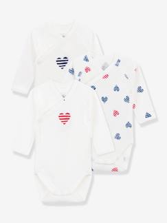 -Lot de 3 bodies croisés coeurs rayés bébé en coton PETIT BATEAU manches longues