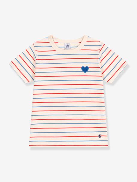 Fille-Tee-shirt enfant à rayures et coeur manches courtes PETIT BATEAU