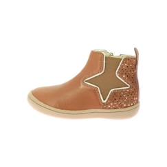 Chaussures-Basket Montante Cuir Kickers Kick Popstar - Camel Etoiles - KICKERS - Enfant - Scratch - Plat