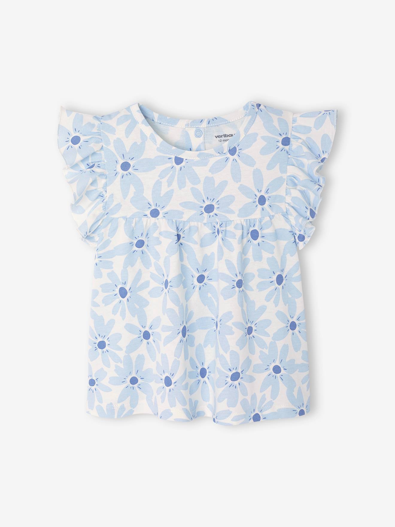 T-shirt manches volantées bébé bleu ciel