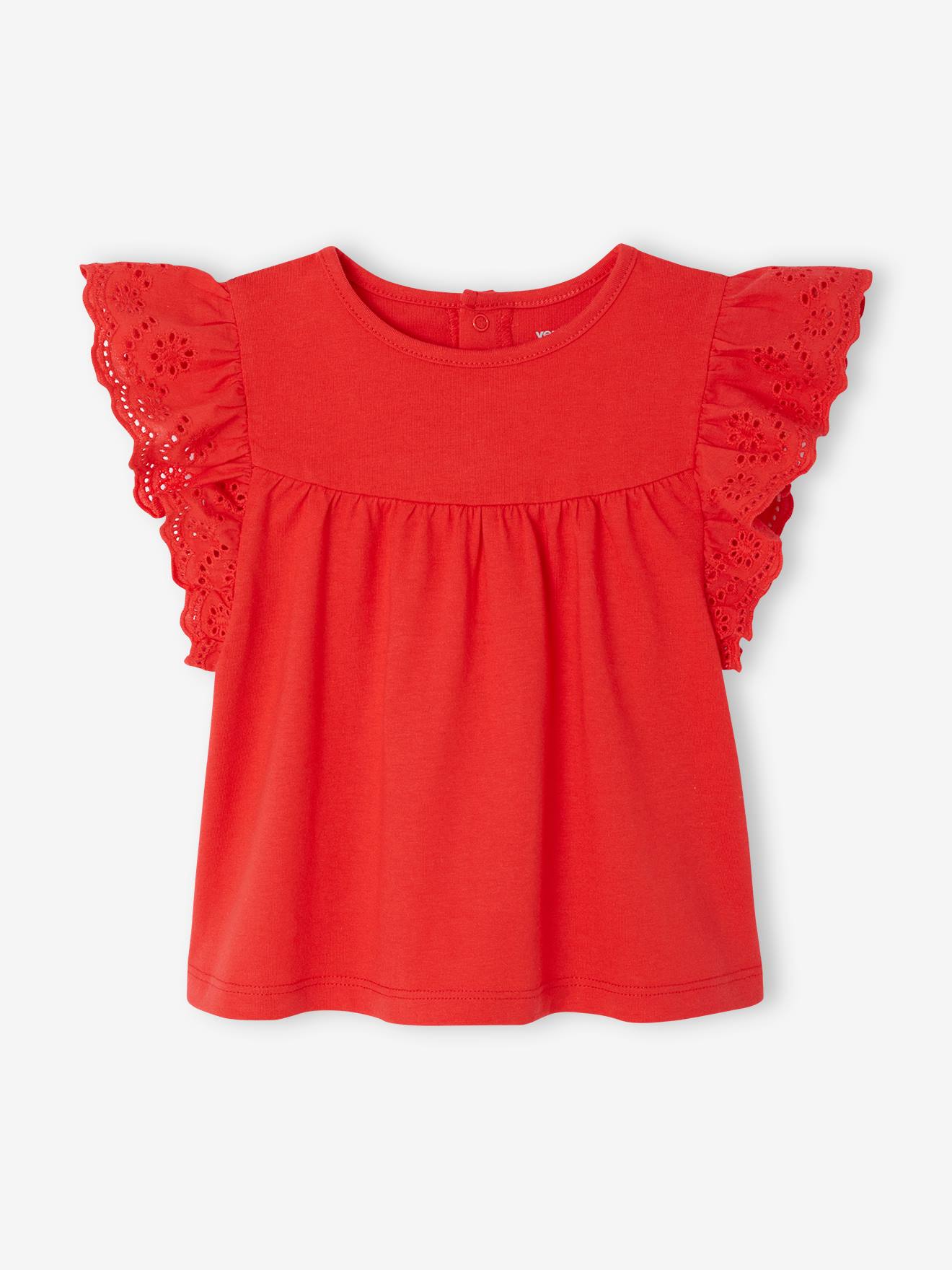 T-shirt manches en broderie anglaise bébé rouge