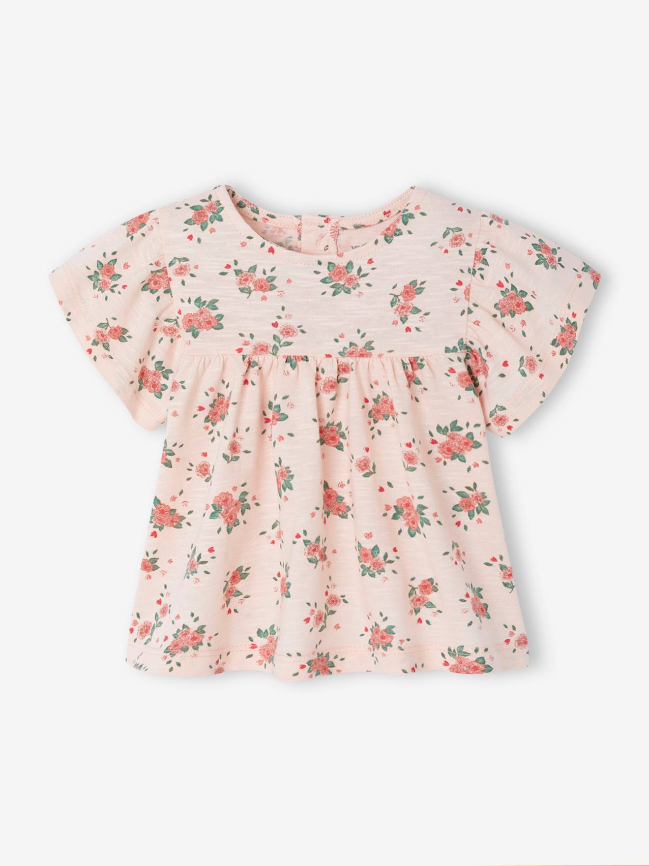 T-shirt fleuri bébé en coton bio rose pâle