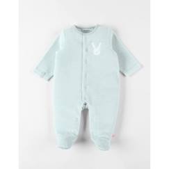 -Pyjama - Nouky - Velours côtelé - Broderie lapin - Passepoil vert d'eau - Anti-dérapants 9M