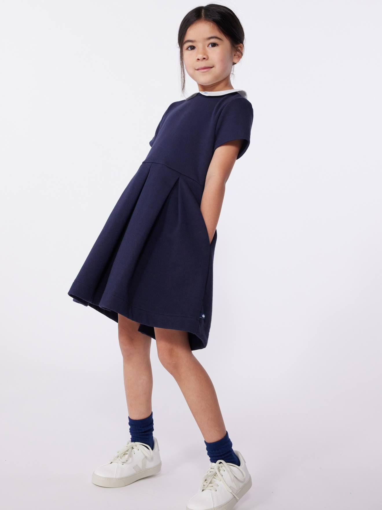 Robe enfant en coton manches courtes marine