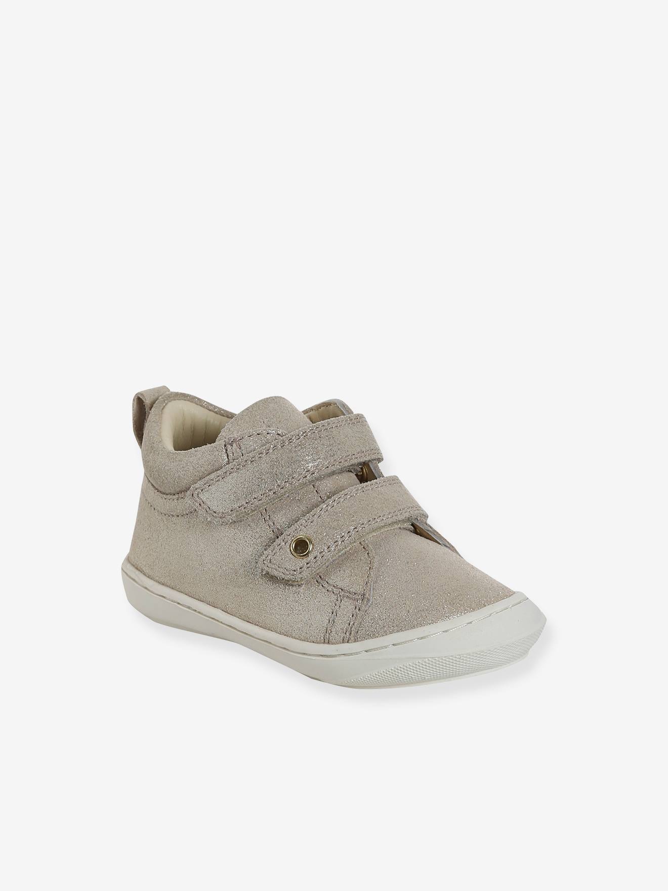 Bottillons à scratchs cuir souple bébé premiers pas or