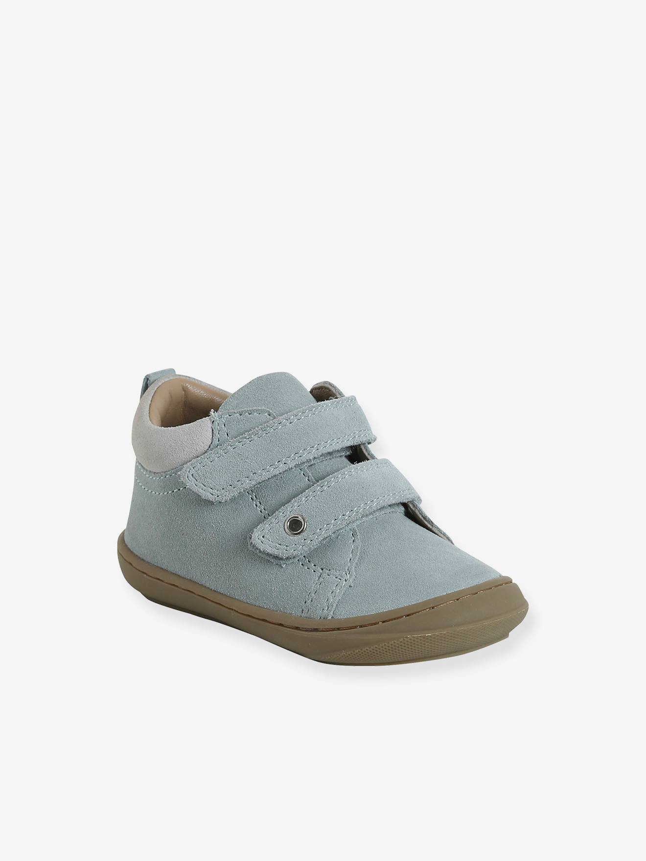 Bottillons scratchés cuir souple bébé premiers pas vert sauge