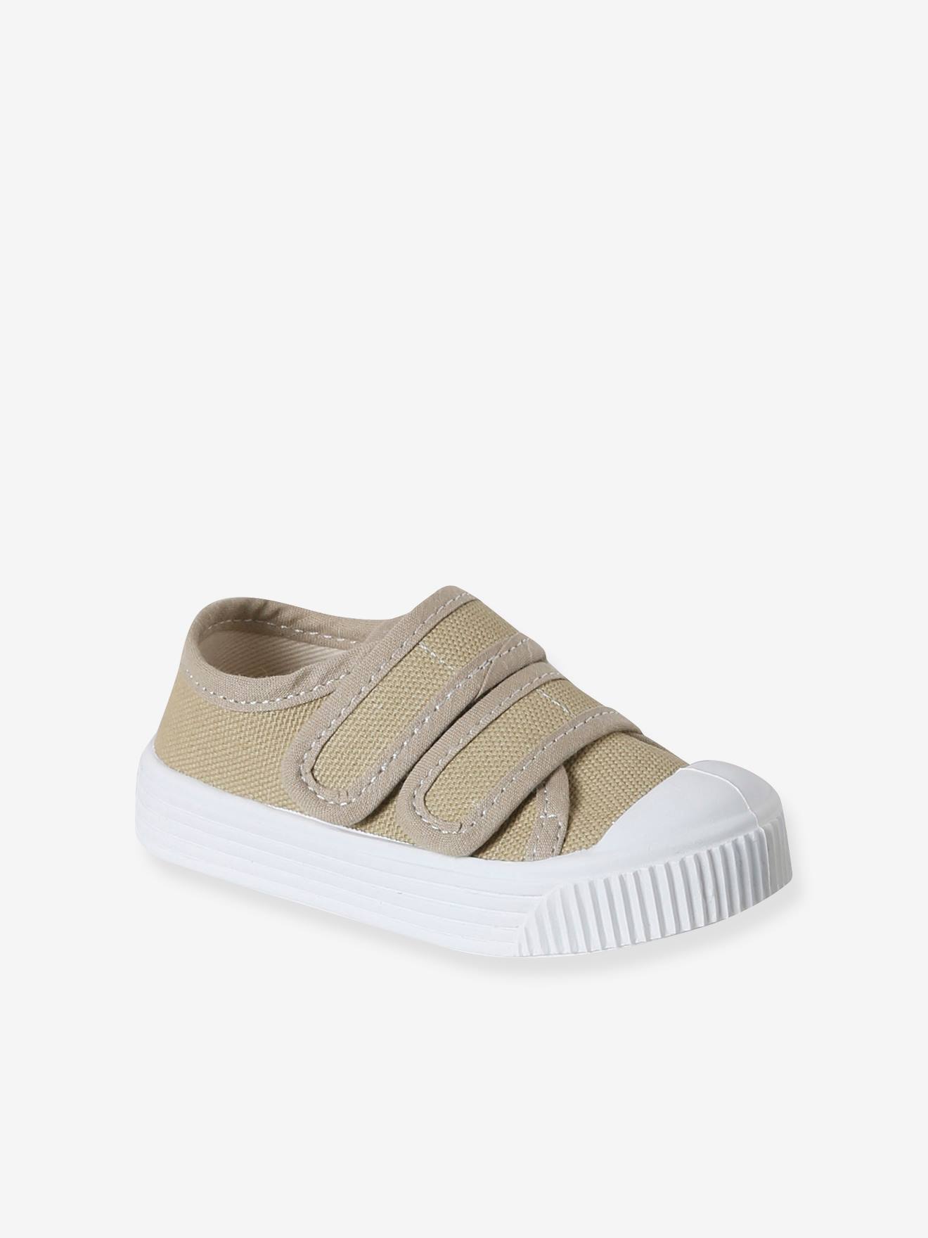 Baskets scratchées bébé en toile - Fabriquées en France beige