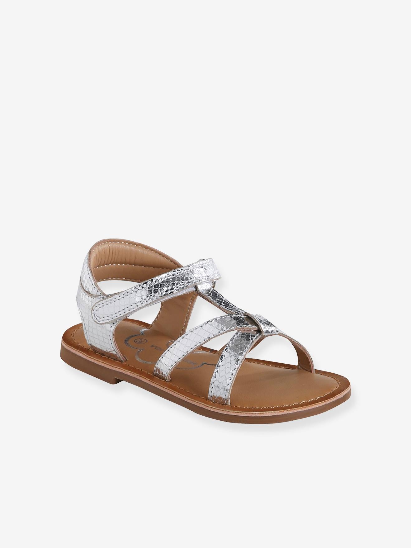Sandales scratchées cuir enfant collection maternelle argent