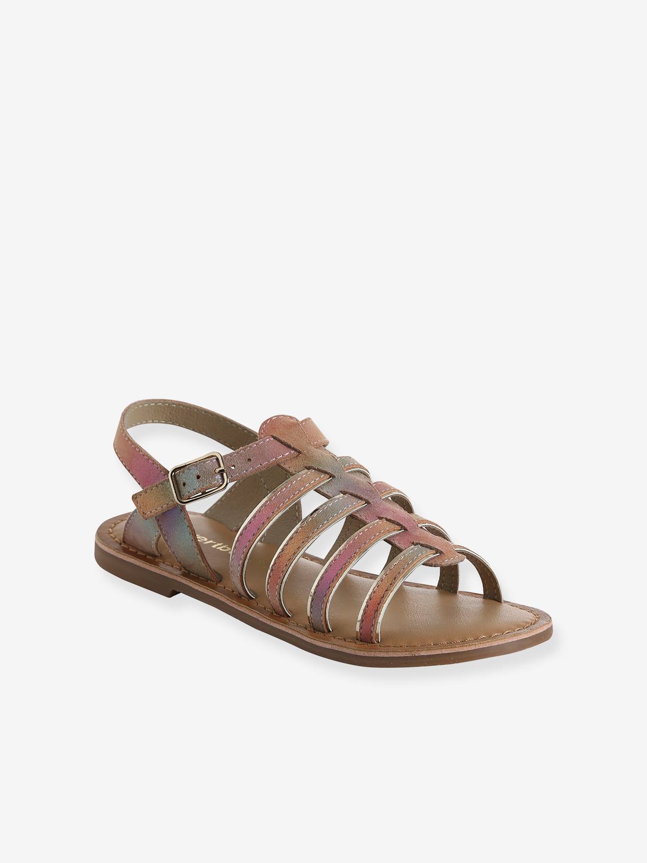 Sandales multi-brides cuir fille multicolore