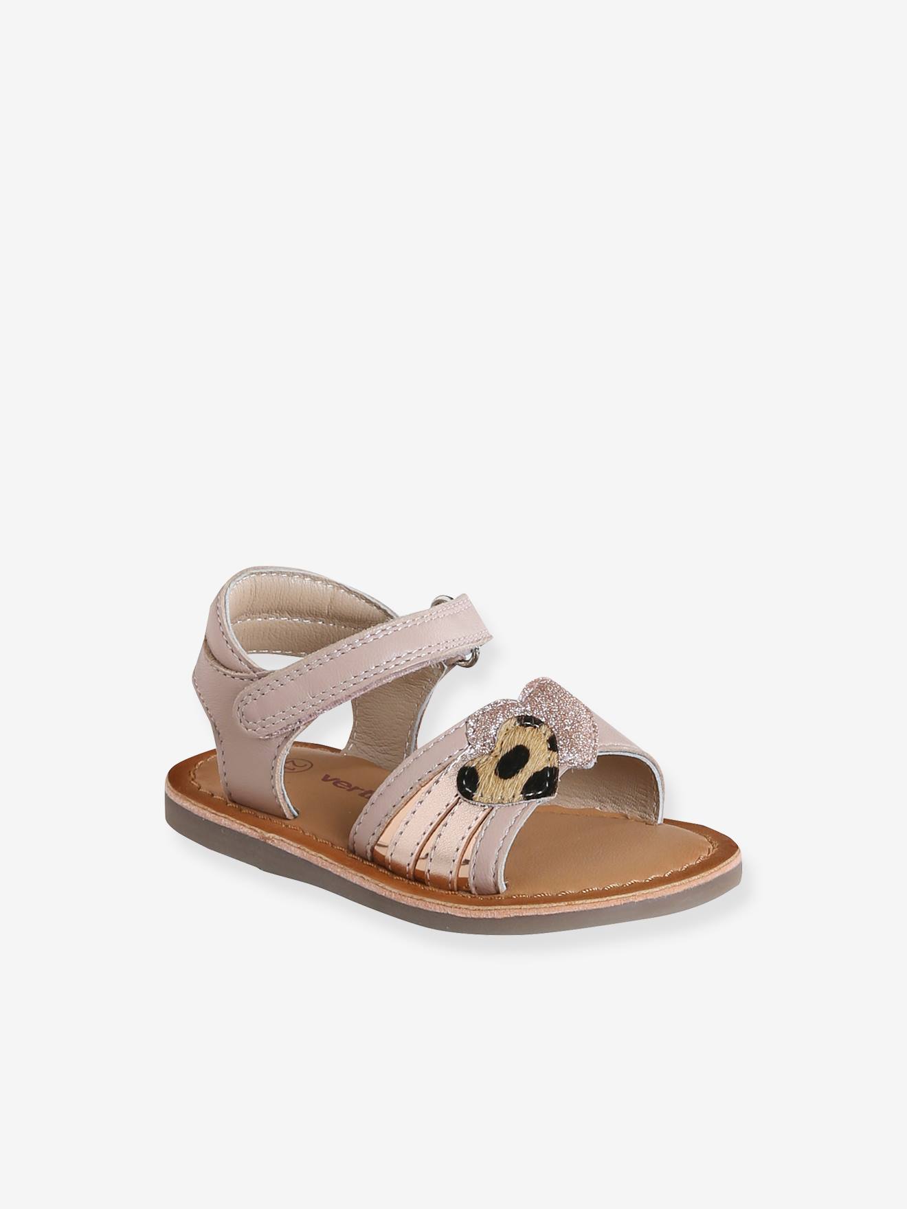 Sandales scratchées en cuir bébé lot rose